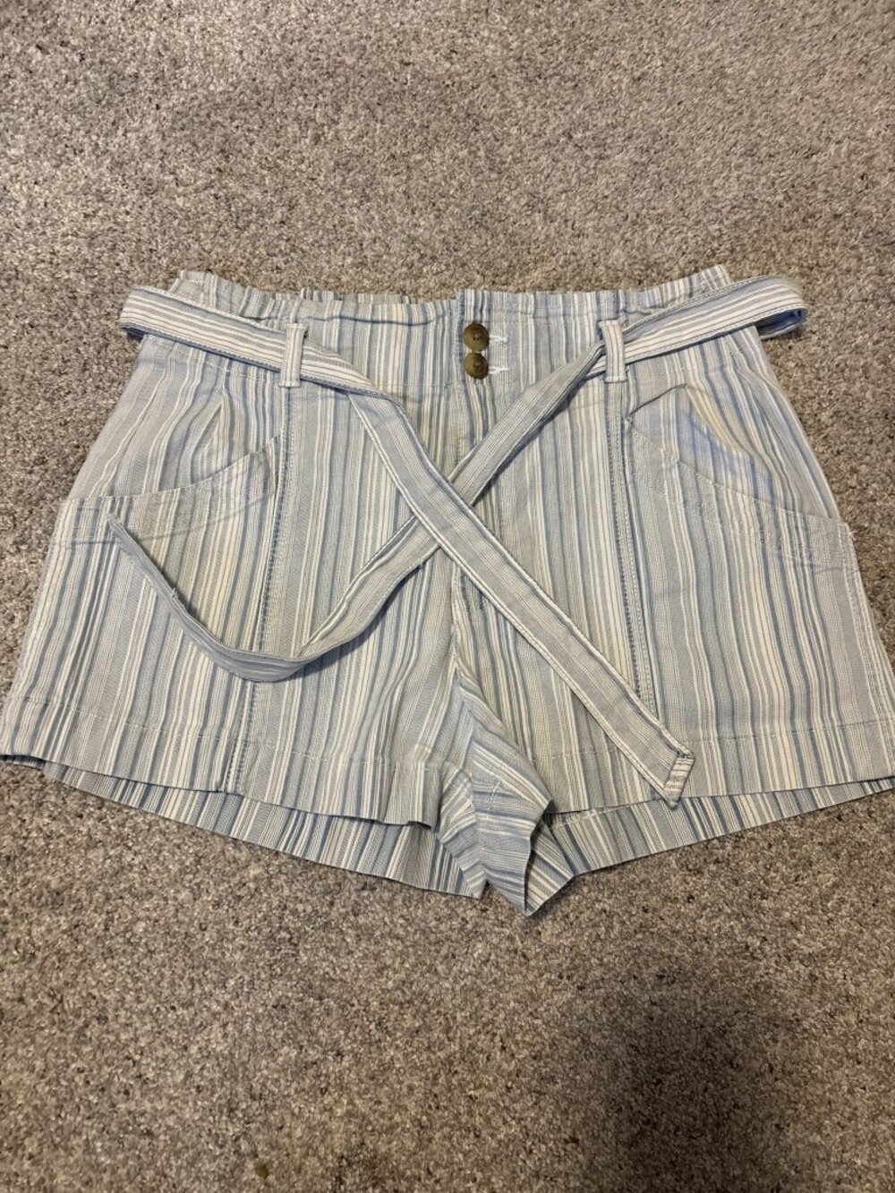 American Eagle Blue White Striped Tie-Waist Paperbag Shorts 6